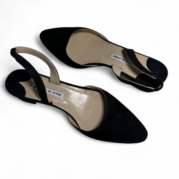 Manolo Blahnik Aspro Block Heel Slingback Suede Pump Black Sz EU 37 NWOT - Picture 8 of 11